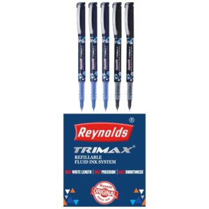 Reynolds TRIMAX 5 COUNT POUCH 3 BLUE 2BLACK  | Roller Ball Point Pen set With Comfortable Grip